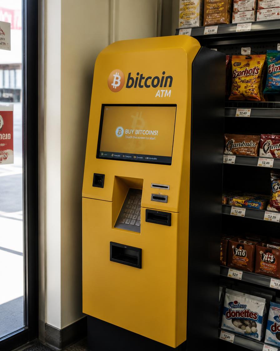 Bitcoin ATM service sign inside King's Milk